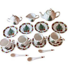 Formalities By Baum Bros Christmas Tree Tea Set & Plates For 4 - Ceramic Holiday